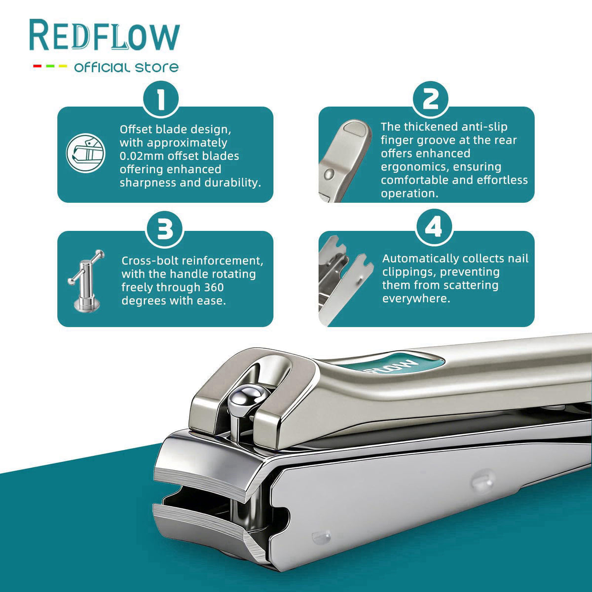 RedFlow Nail Clippers Set (5 Pack), Including 1 Stainless Steel Nail Clipper, 1 Angled Toenail Clipper, 1 Large Fingerna