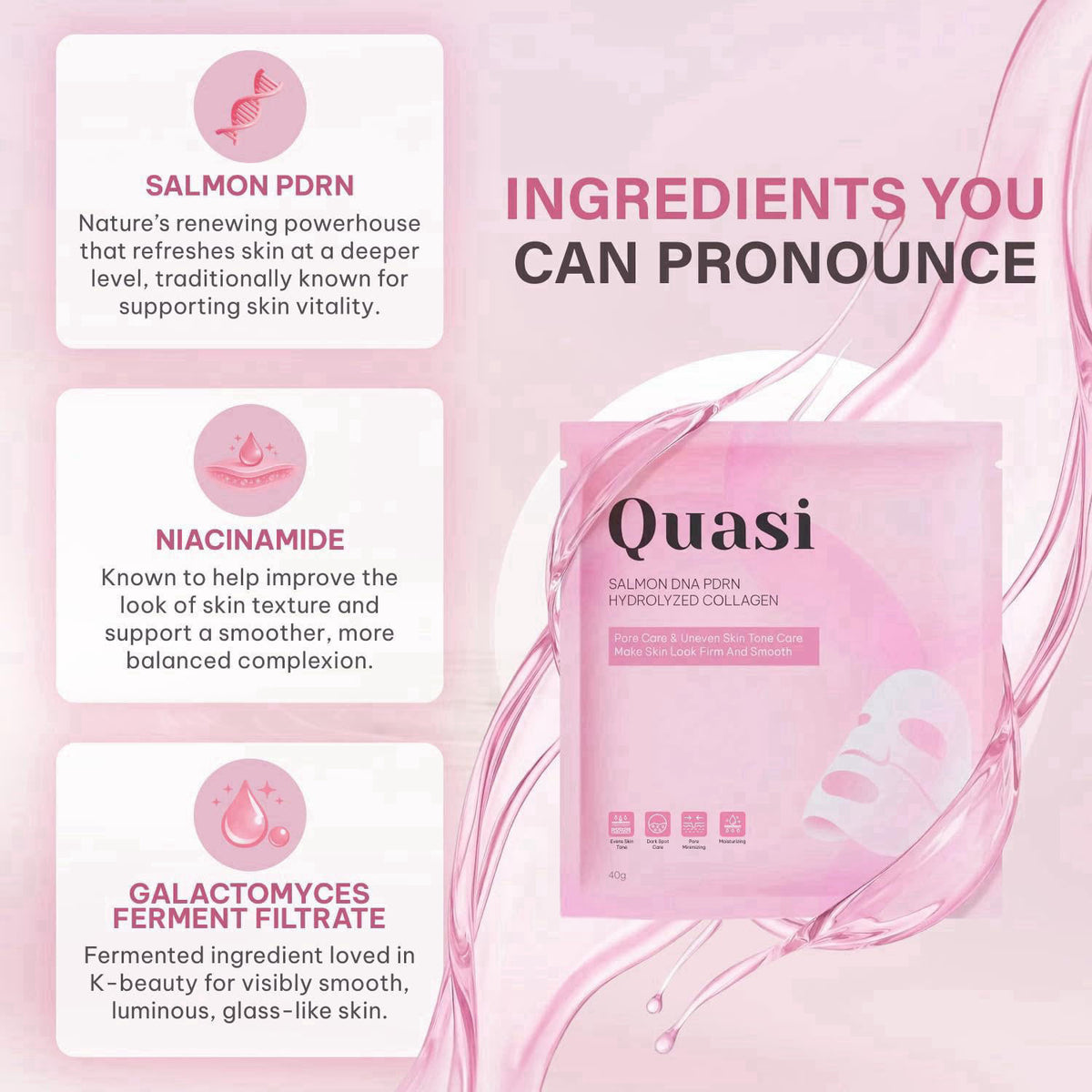 Quasi Salmon PDRN Collagen Mask – Korean Skin care Gel Face Mask for Hydration, Firming & Smoothing Skincare, Collagen B