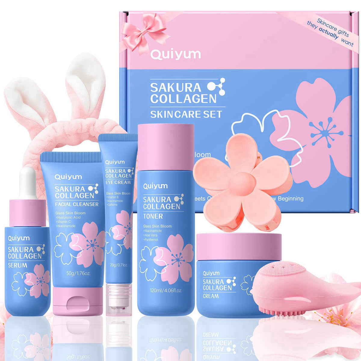 QUIYUM Sakura Collagen Skincare Set - 8-Piece Glass Skin Routine for Women – product photo (Facial Kits)