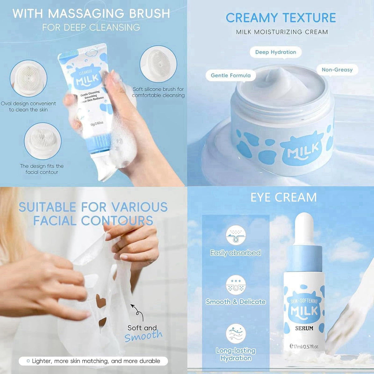 BliBling Milk Skin Care Set for Kids & Teens, 12 IN 1 Moisturizing & Gentle Milk Skin Care for Kids Girl Ages 8-12, Milk