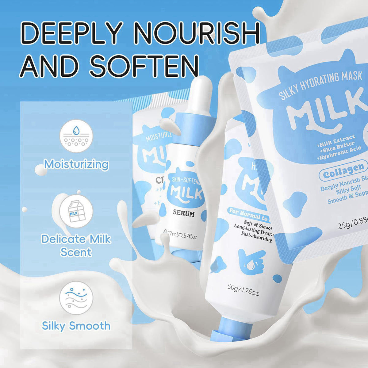 BliBling Milk Skin Care Set for Kids & Teens, 12 IN 1 Moisturizing & Gentle Milk Skin Care for Kids Girl Ages 8-12, Milk