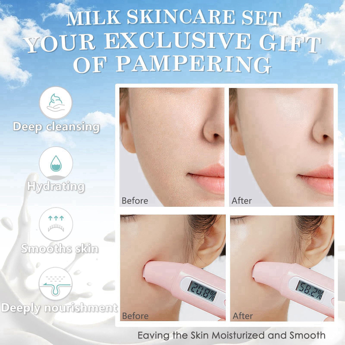 BliBling Milk Skin Care Set for Kids & Teens, 12 IN 1 Moisturizing & Gentle Milk Skin Care for Kids Girl Ages 8-12, Milk