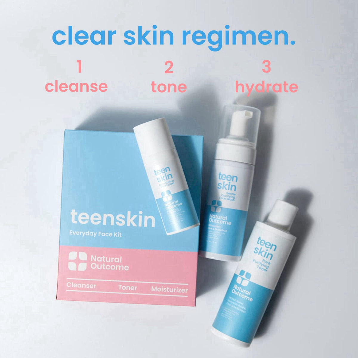 Teen Skin Care Kit 3-Step | Acne Face Wash Skin Care Regimen | Teen Skin Face Wash, Toner, & Moisturizer | Perfect for T