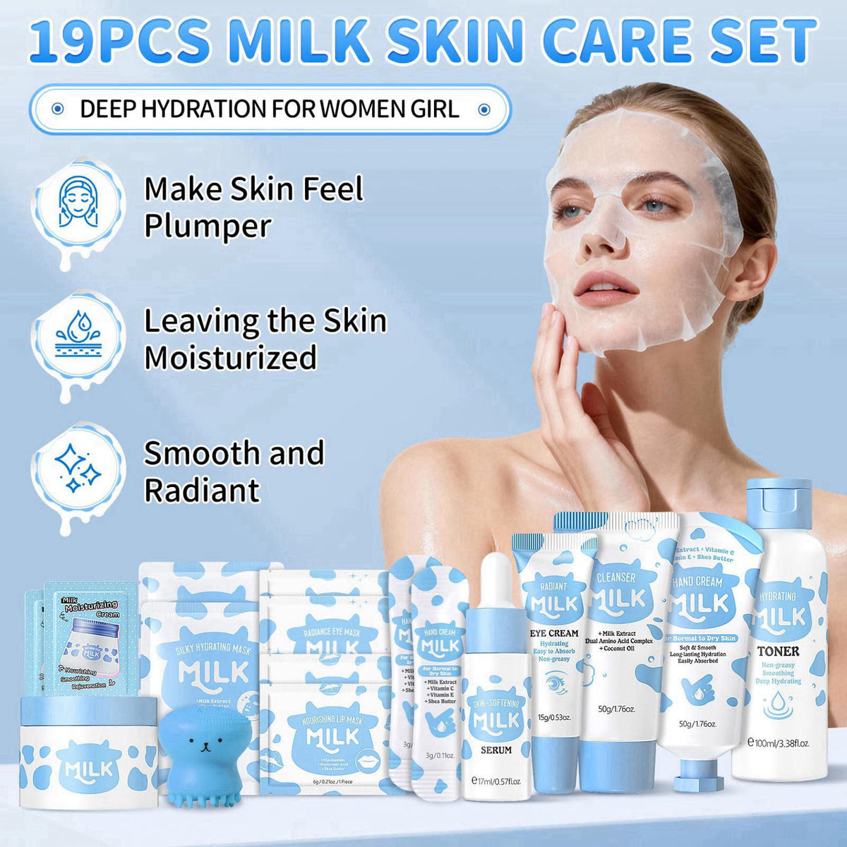 Rosawee 19PCS Milk Skincare for 10-12 Kids Girls Gift Set, Moisturizing Facial Kit – close-up detail