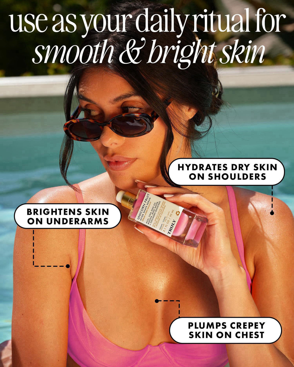 Truly Beauty Unicorn Fruit After Shave Serum | Post-Shave Ingrown Treatment – back view and specifications