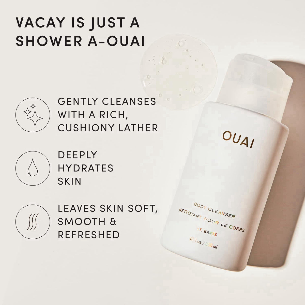 OUAI Body Cleanser - Foaming Body Wash - St. Barts (10 Fl Oz) – packaging and label