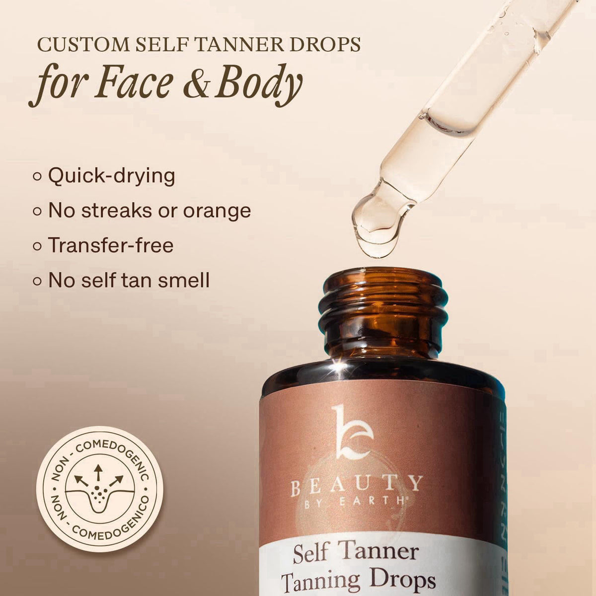 Beauty by Earth Self Tanning Drops - USA Made with Natural & Organic Ingredients – packaging and label