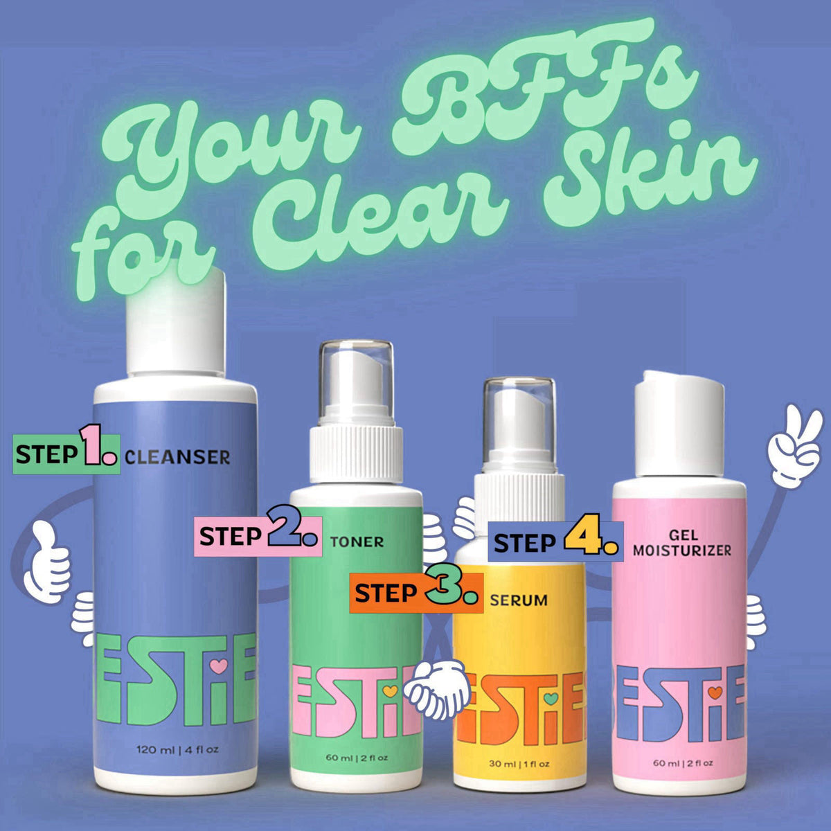 InstaNatural BESTIES BFF Four Step Kit: Skincare Set for Teens and Kids – packaging and label