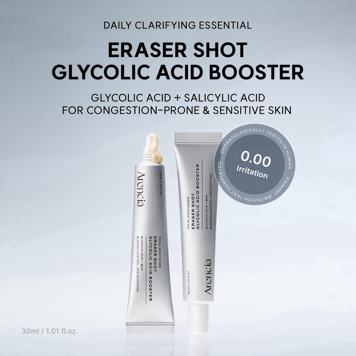 Arencia Eraser Shot Serum Glycolic Acid Booster with AHA BHA, Exfoliating Face Serum for Pore Care & Texture Refining, L