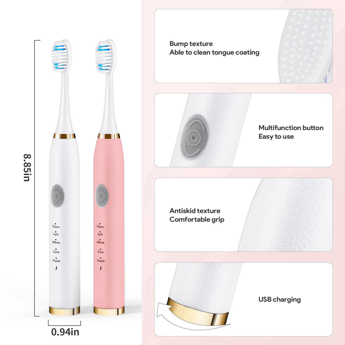 Dnil 2-Pack Rechargeable Sonic Toothbrush for Adults, Long-Lasting Battery Operated, 35,000 VPM Fast Brushing, Includes 