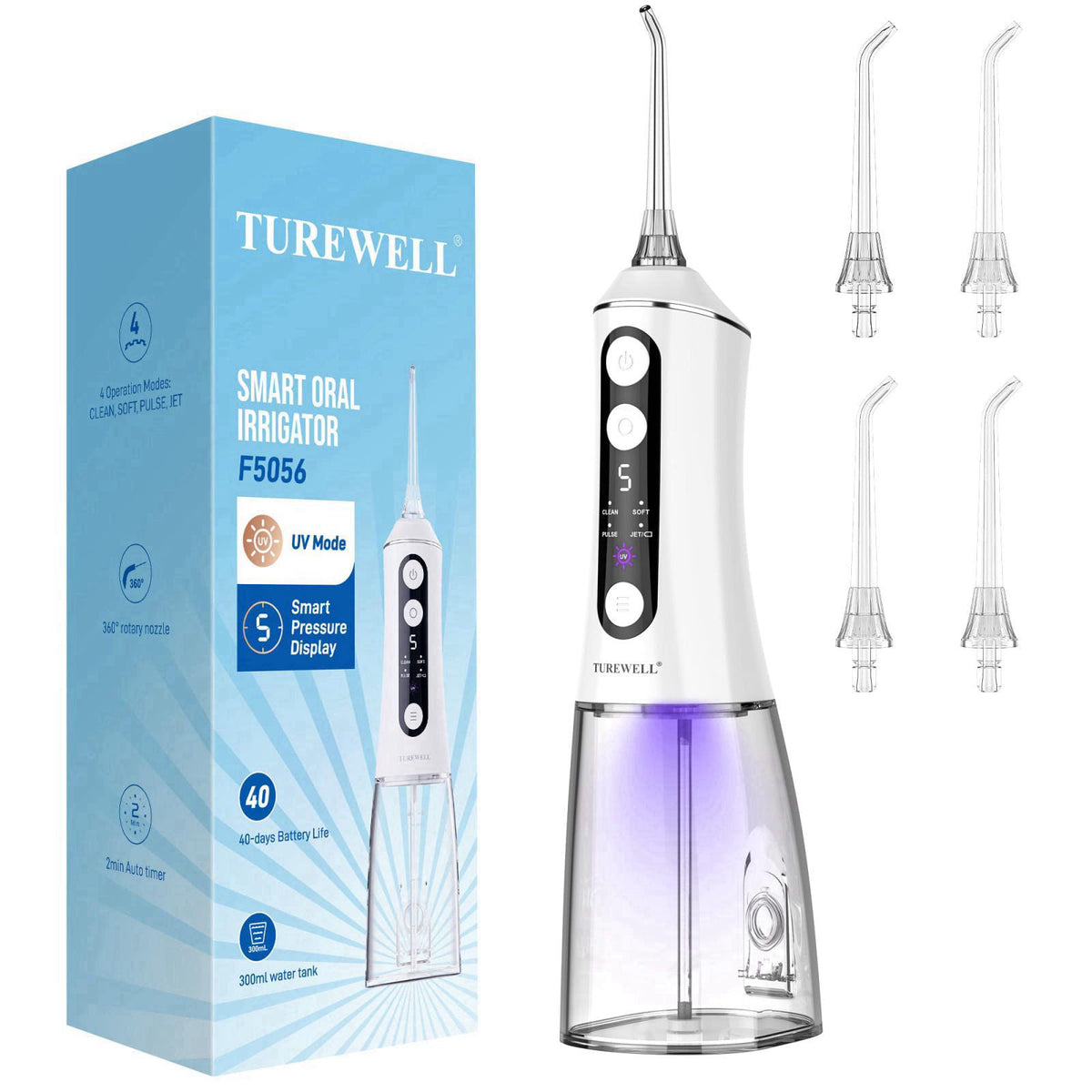 TUREWELL Water Flosser with UV Mode, Portable Oral Irrigator for Teeth