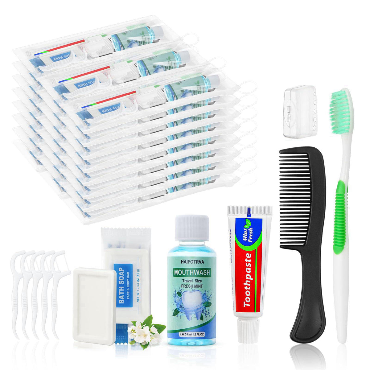 HAIFOTRVA 30 Set Personal Hygiene Kit Bulk,8-in-1 Travel Toothbrush Kit – product photo (Toothbrush Travel Containers)