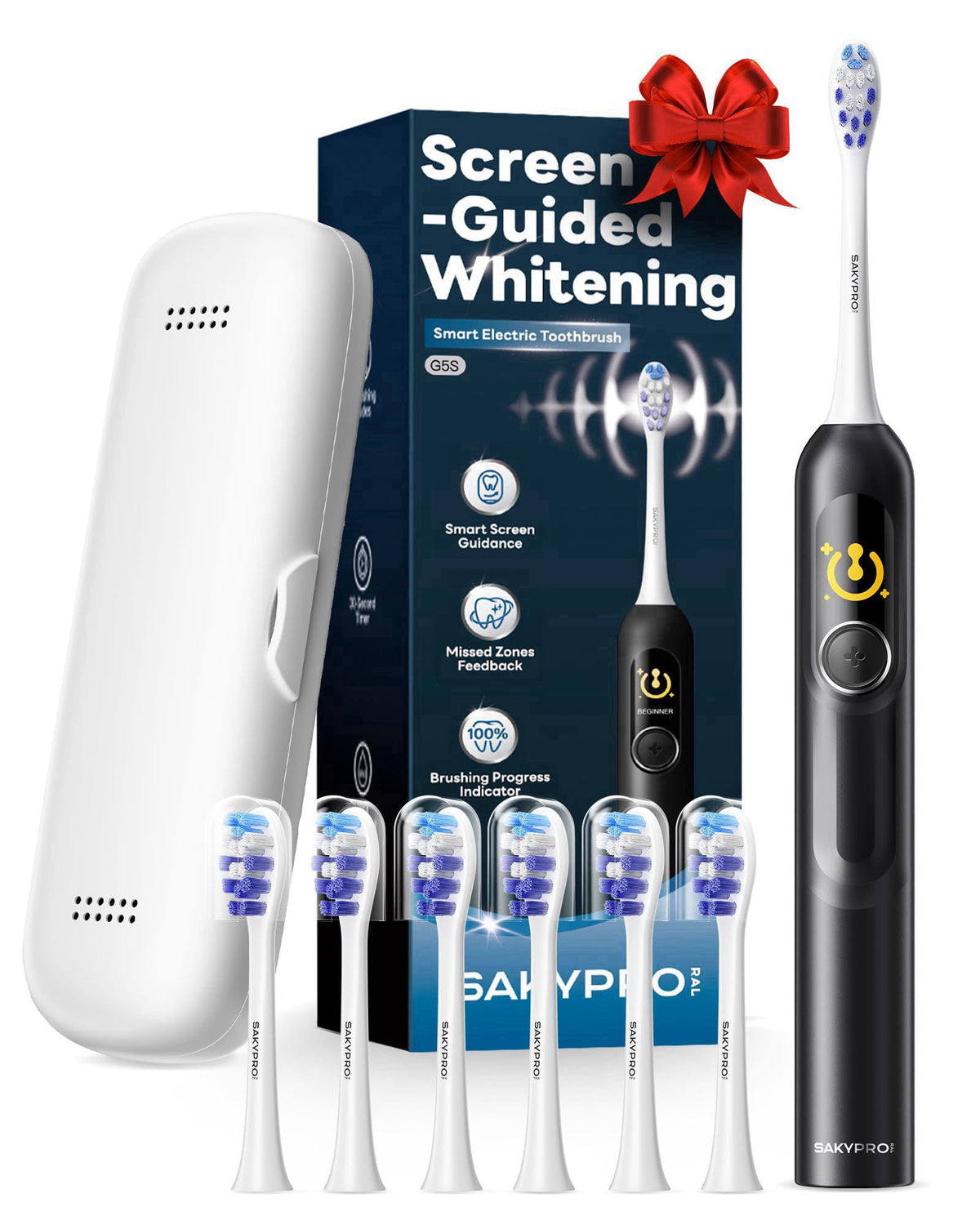 SAKYPRORAL AI Electric Toothbrush for Adults and Kids (Black-6p) – close-up detail