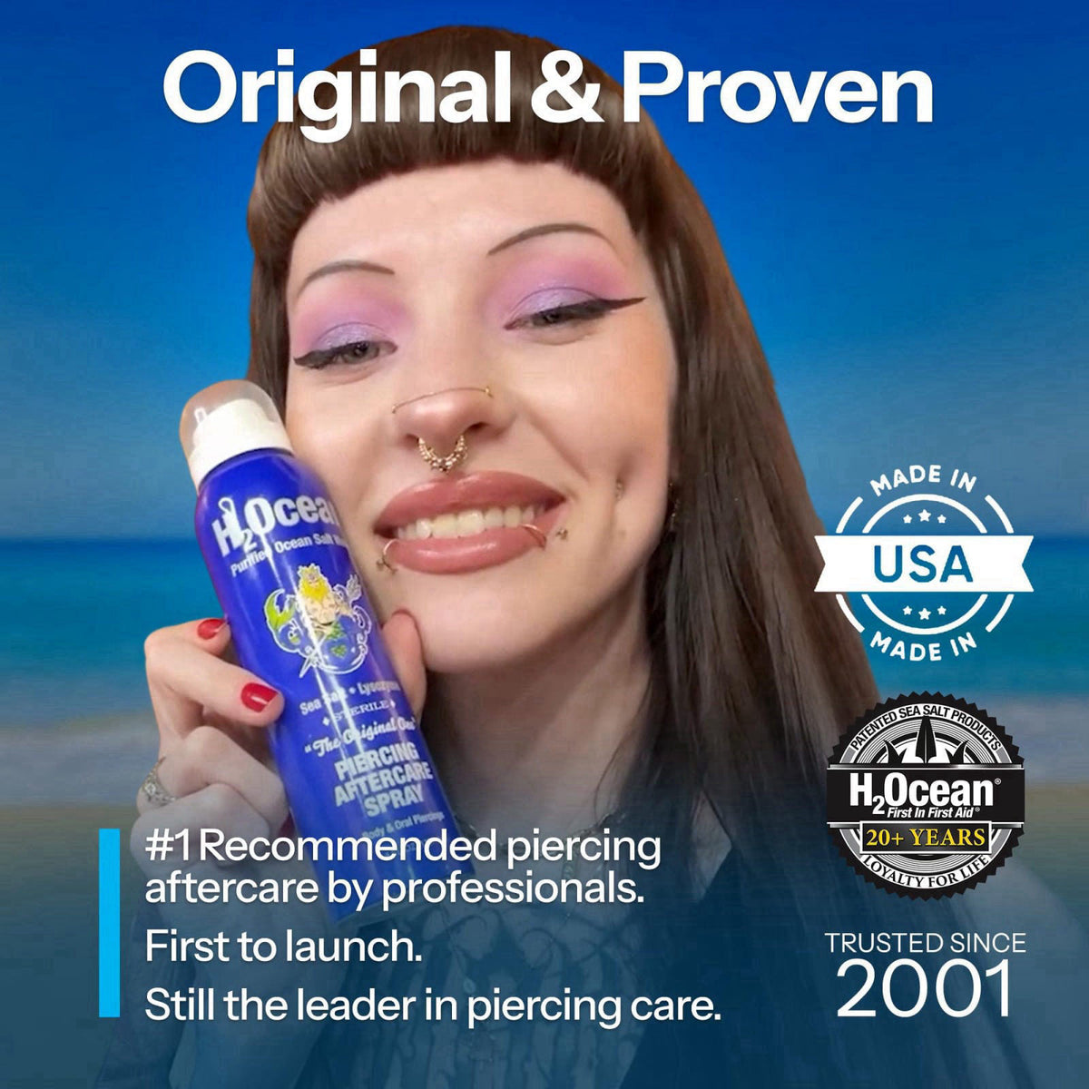 H2Ocean Piercing Aftercare Spray and Keloid Bump Removal– Sea Salt Spray for Body and Facial Piercings– Ear, Nose,Navel,