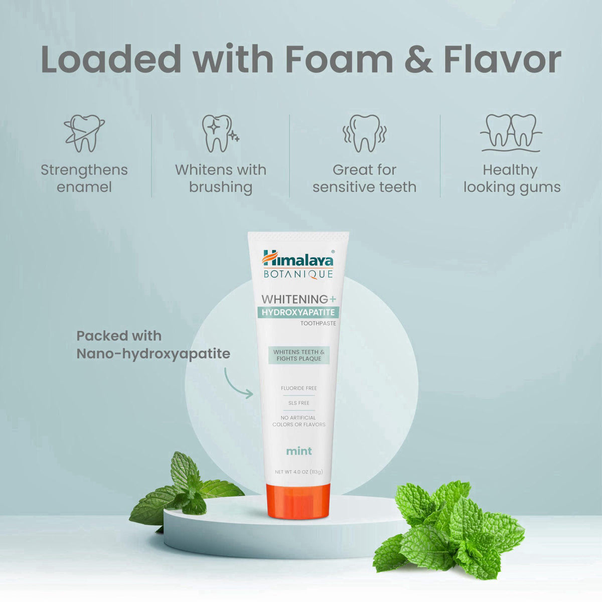 Himalaya Botanique Whitening+ Nano Hydroxyapatite Toothpaste, Mint, 4-Pack – full view