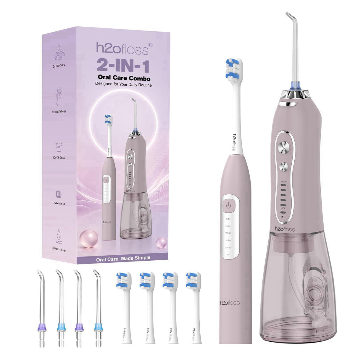 H2ofloss Electric Toothbrush and Water Flosser Combo, 2-in-1 Oral Care Kit – Pink Lavender-set, Plastic