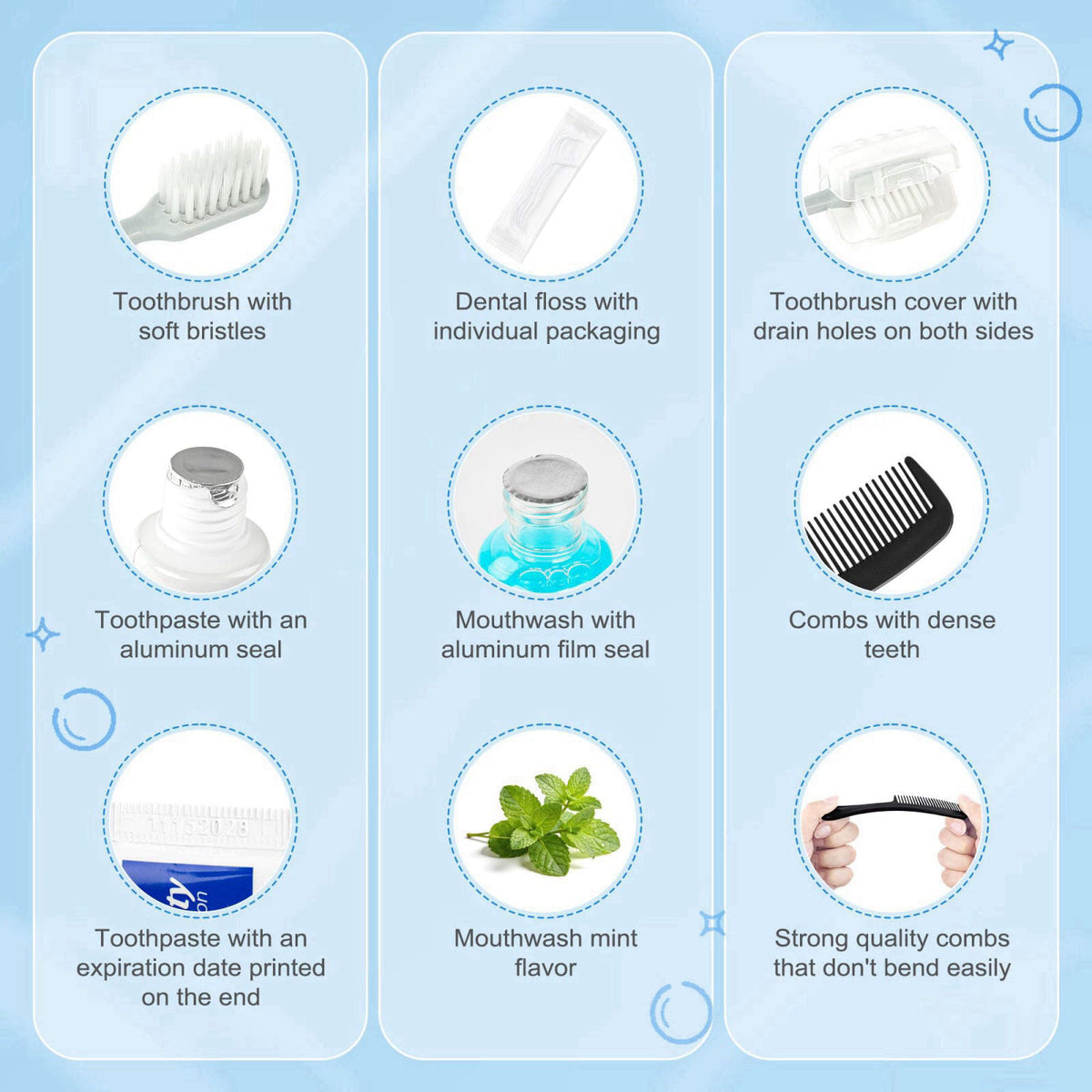 Lilingsty Travel Toothbrush Kit Bulk, Individually Packaged (30-Pack) – back view and specifications