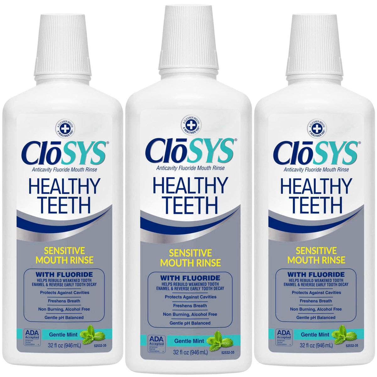 CloSYS Silver Healthy Teeth Anti-Cavity Oral Rinse, 32 Fl Oz, 3 Pack – product photo (Mouthwash)