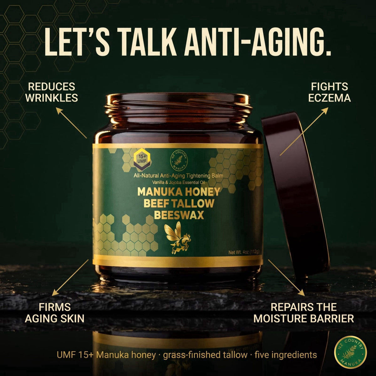 NZ Country Manuka NZ Country Organic Grass-Fed Beef Tallow Honey Balm with New Zealand UMF 15+ Certified Manuka Honey | 