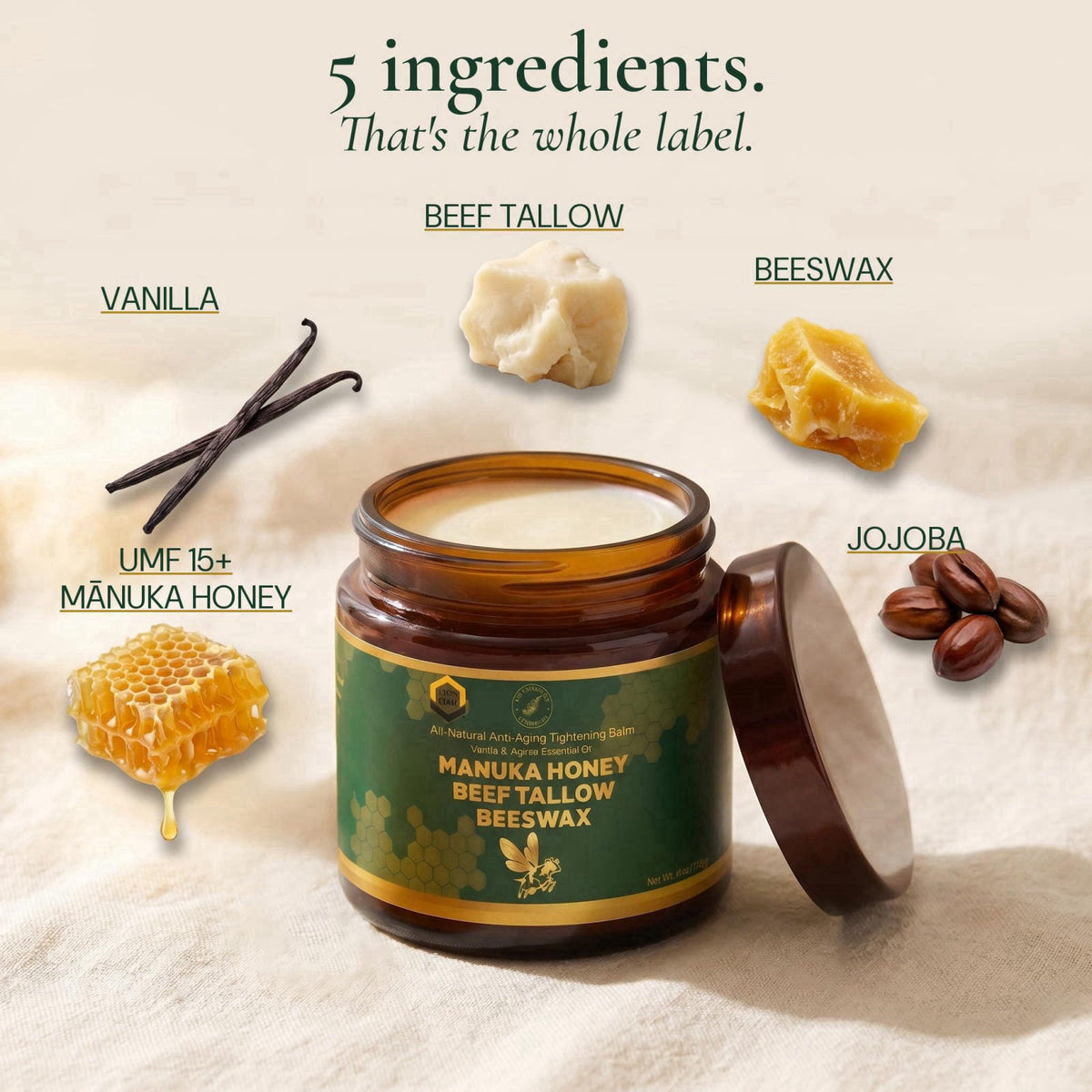 NZ Country Manuka NZ Country Organic Grass-Fed Beef Tallow Honey Balm with New Zealand UMF 15+ Certified Manuka Honey | 