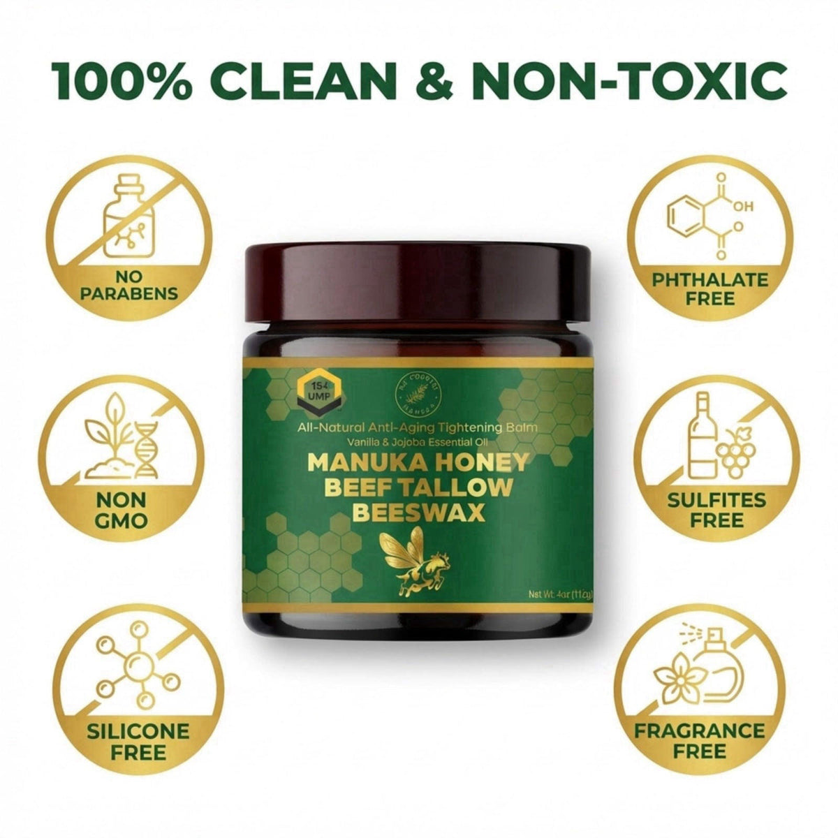 NZ Country Manuka NZ Country Organic Grass-Fed Beef Tallow Honey Balm with New Zealand UMF 15+ Certified Manuka Honey | 
