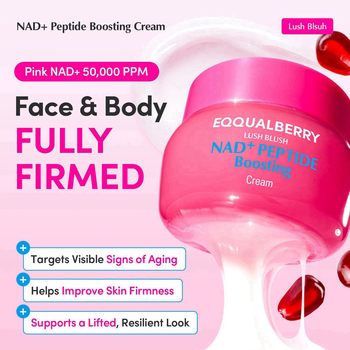 EQQUALBERRY NAD+ Peptide Boosting Firming Cream, 1.69 fl oz, Pack of 2 – packaging and label