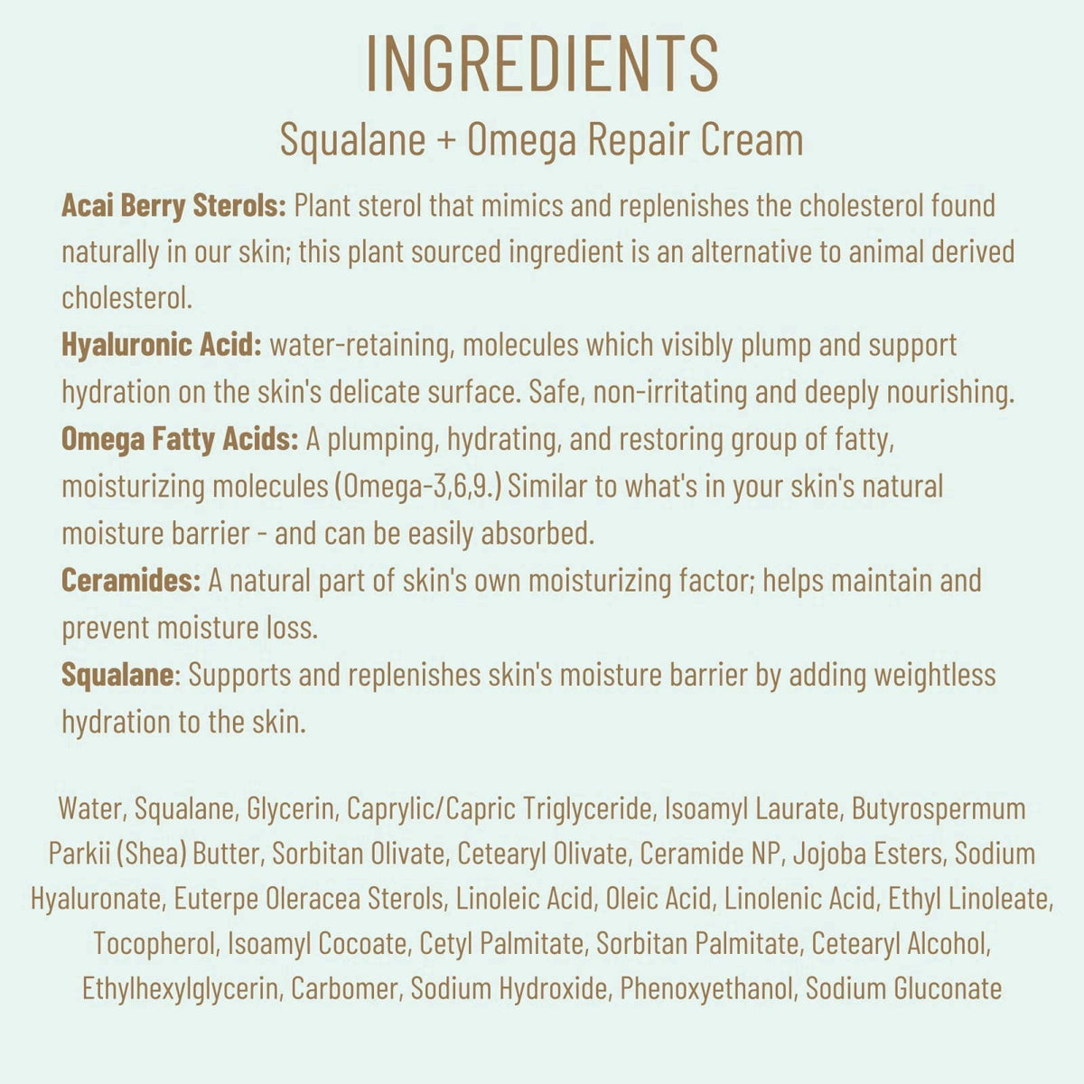 BIOSSANCE Squalane + Omega Repair Cream - Ultra-Moisturizing Face Cream - Skin Care with Hyaluronic Acid, Ceramides, Squ
