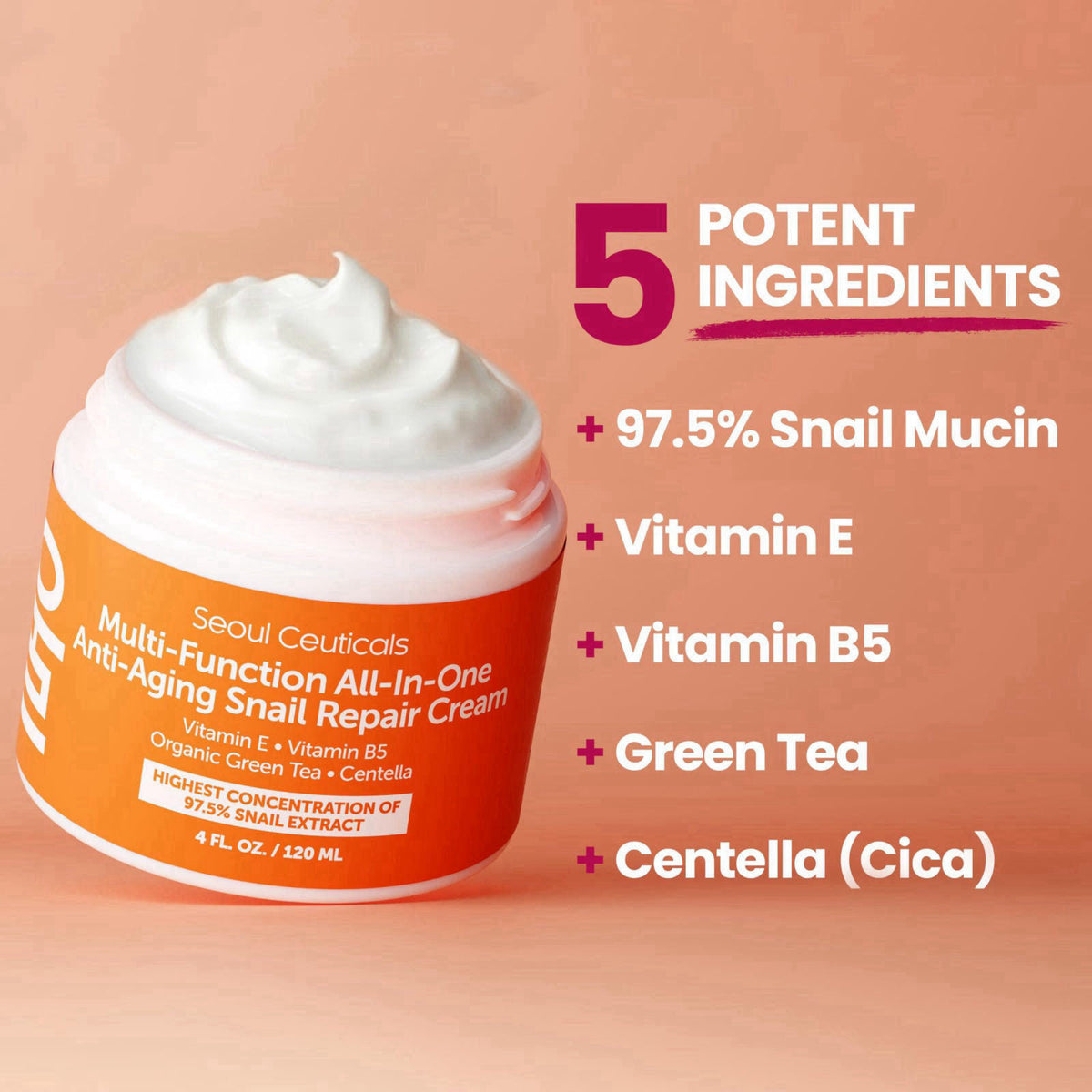 SeoulCeuticals 97% Snail Mucin Korean Face Moisturizer Skin Care Cream 4oz – full view