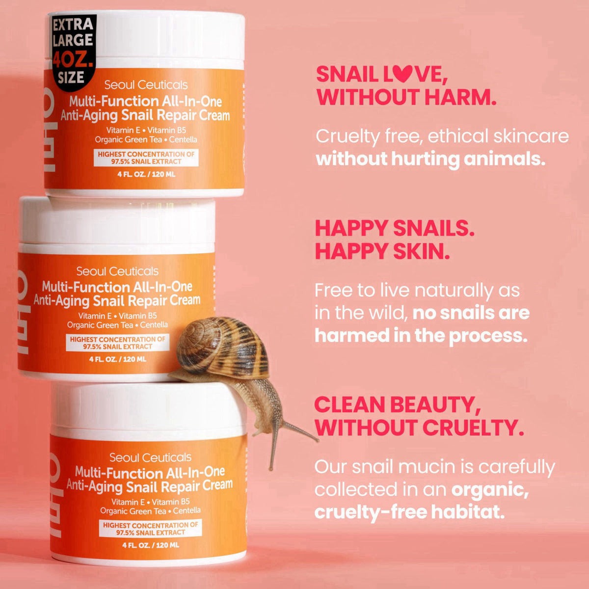 SeoulCeuticals 97% Snail Mucin Korean Face Moisturizer Skin Care Cream 4oz – alternate angle
