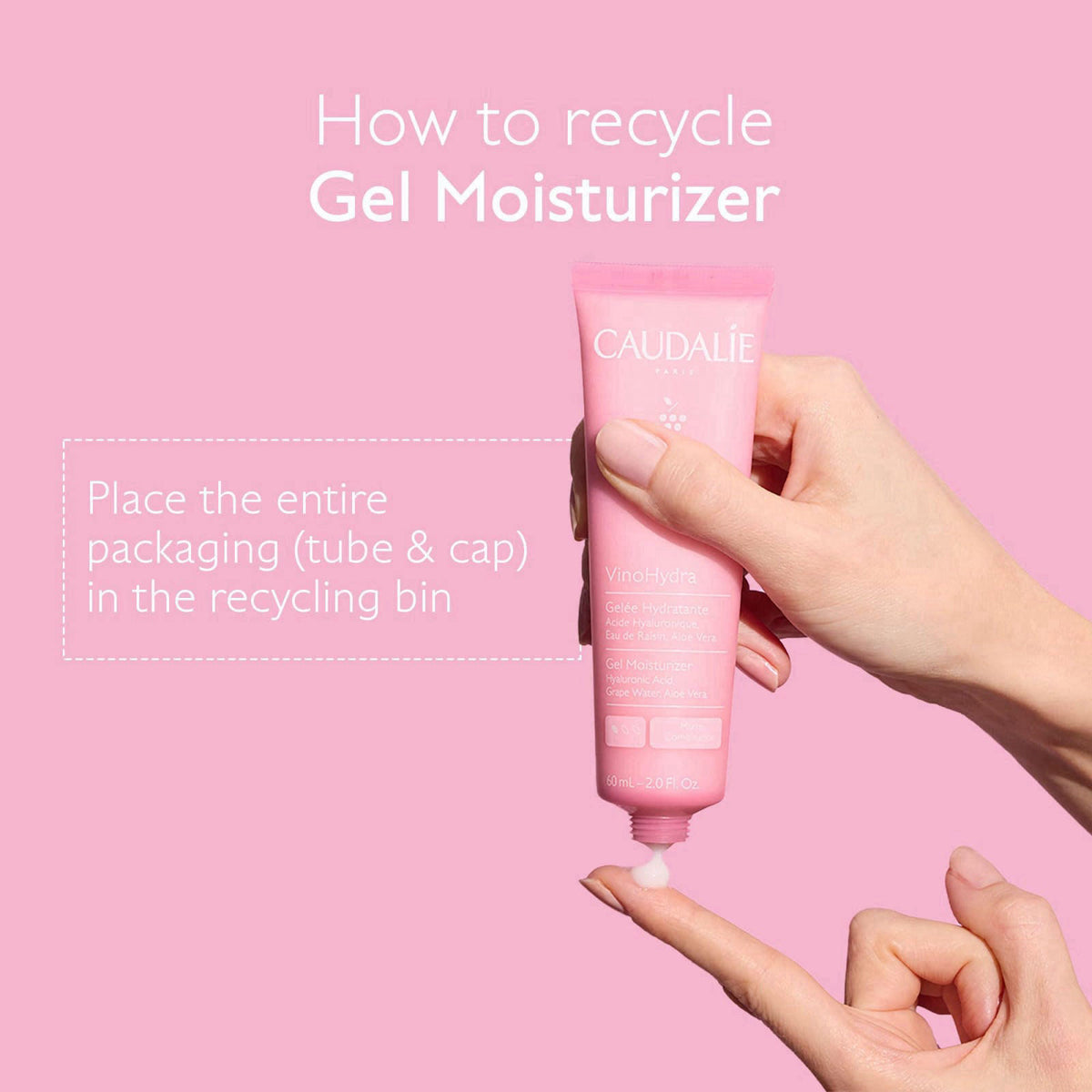 Caudalie VinoHydra Gel Moisturizer with Hyaluronic Acid & Aloe Vera - 60 mL – back view and specifications