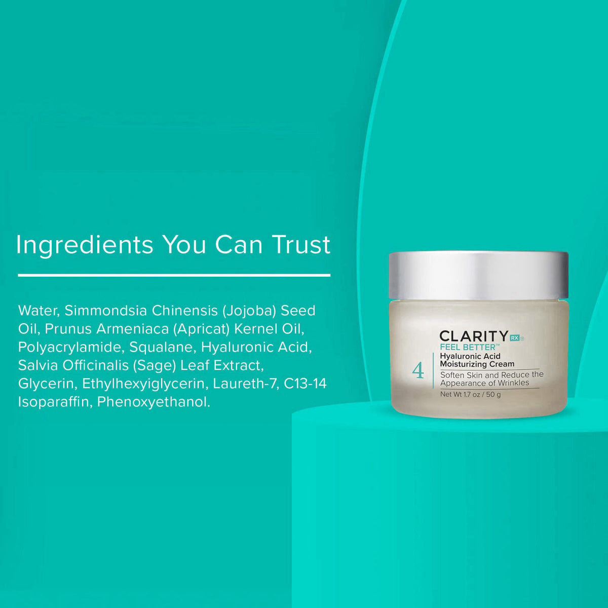 ClarityRx Feel Better Hyaluronic Acid Face Moisturizer, Natural Plant-Based Moisturizing Cream with Jojoba Oil & Hyaluro