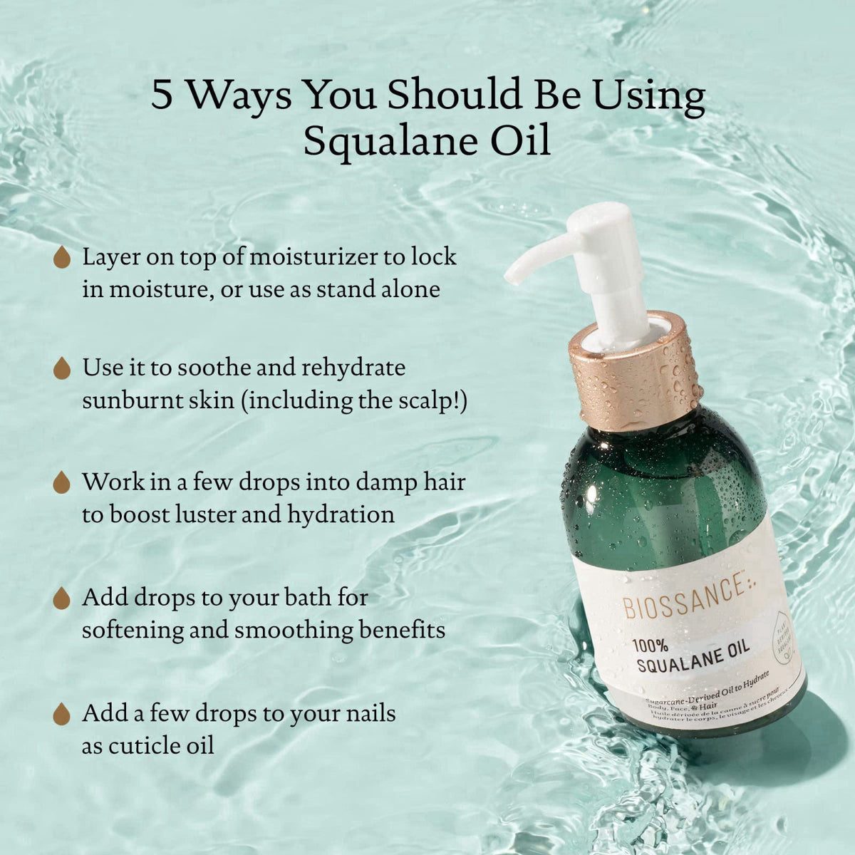 BIOSSANCE 100% Squalane Oil - Vegan Face & Body Oil Moisturizer - 3.3 oz – close-up detail