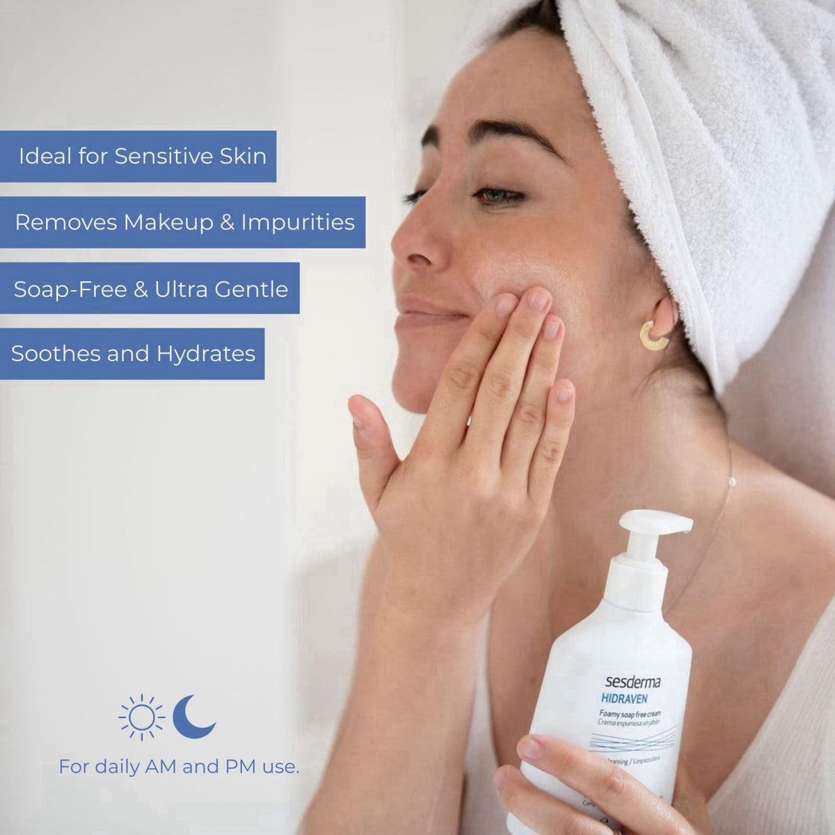 Sesderma HIDRAVEN Foamy Soap-Free Cream, Gentle Face Wash, 10.14 fl oz – Washes on display