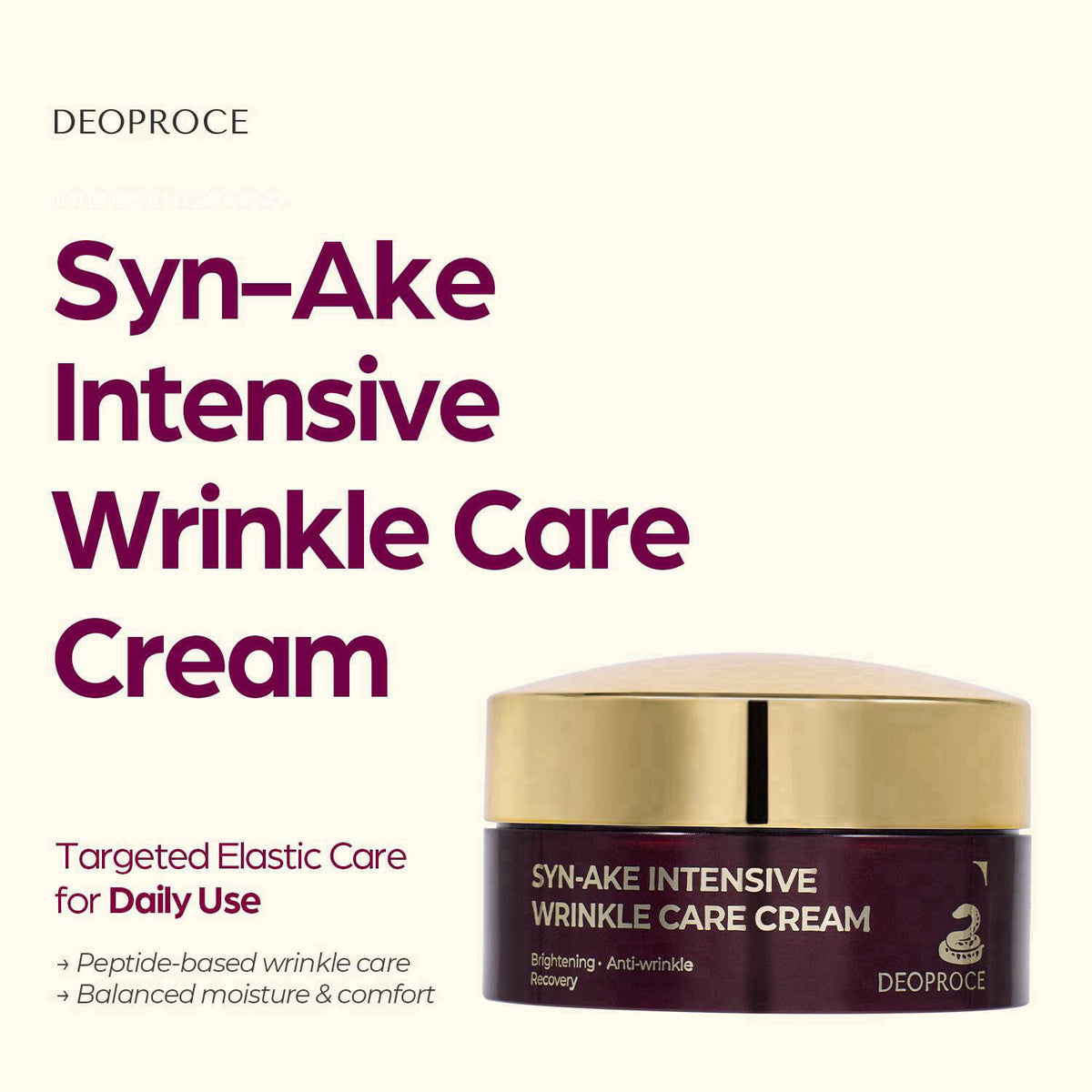 Deoproce SYN-AKE Intensive Wrinkle Care Cream 100g – Brightening & Smoothing Facial Moisturizer with Peptide, Niacinamid