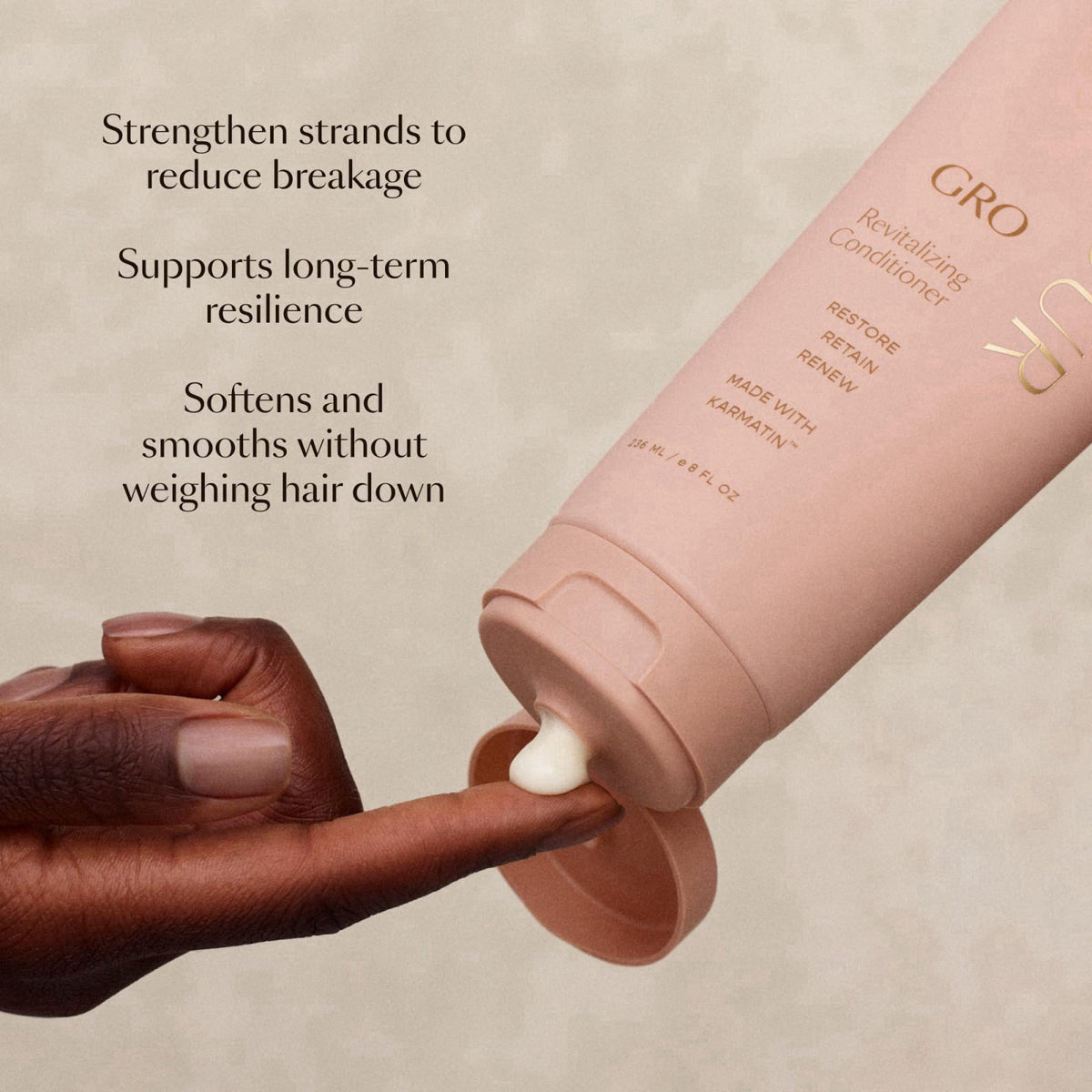 VEGAMOUR GRO Revitalizing Conditioner, Karmatin™ Peptide & Marula Oil – back view and specifications