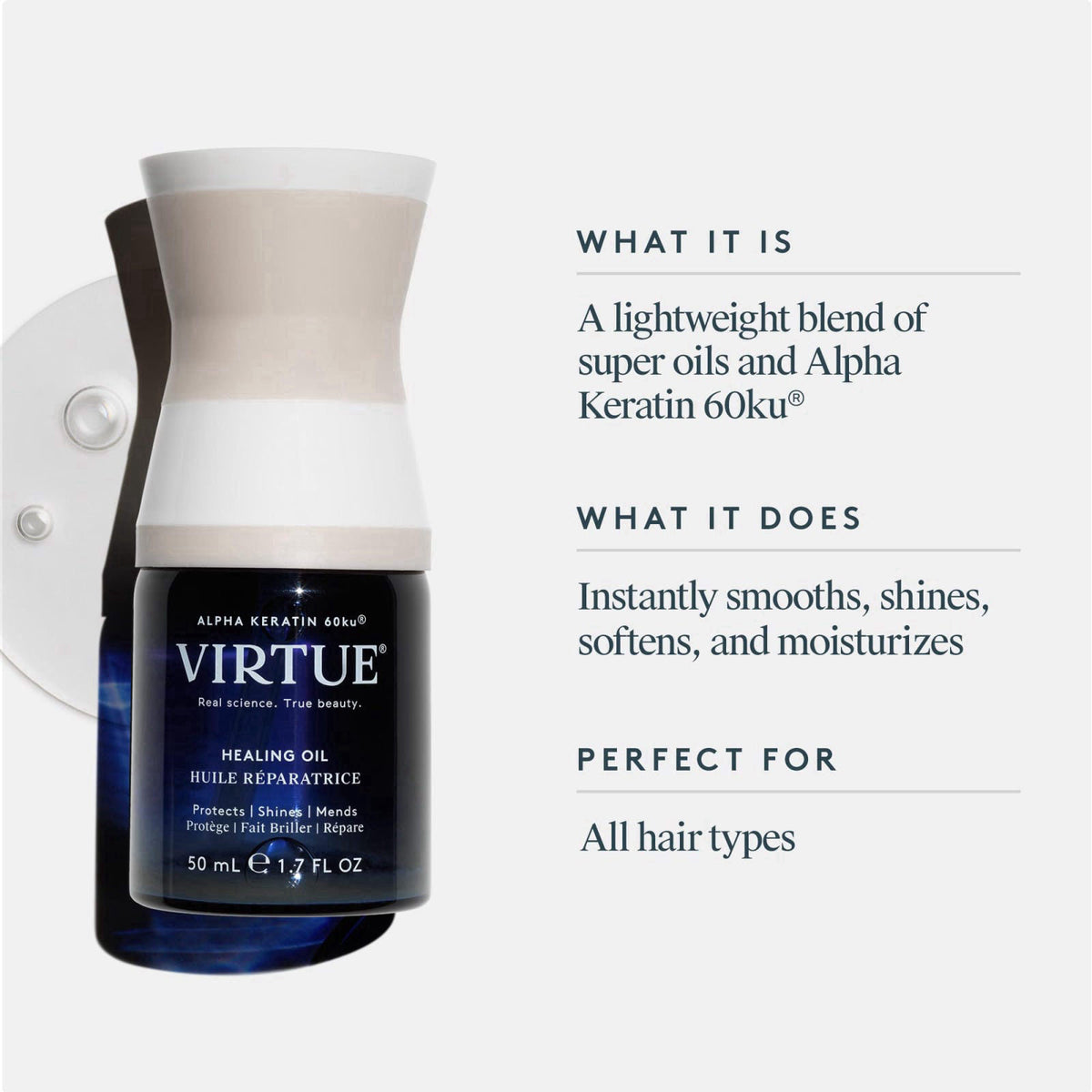 Virtue Correct Healing Hair Oil, Repair, Frizz Control & Shine, 1.7 Fl Oz – full view