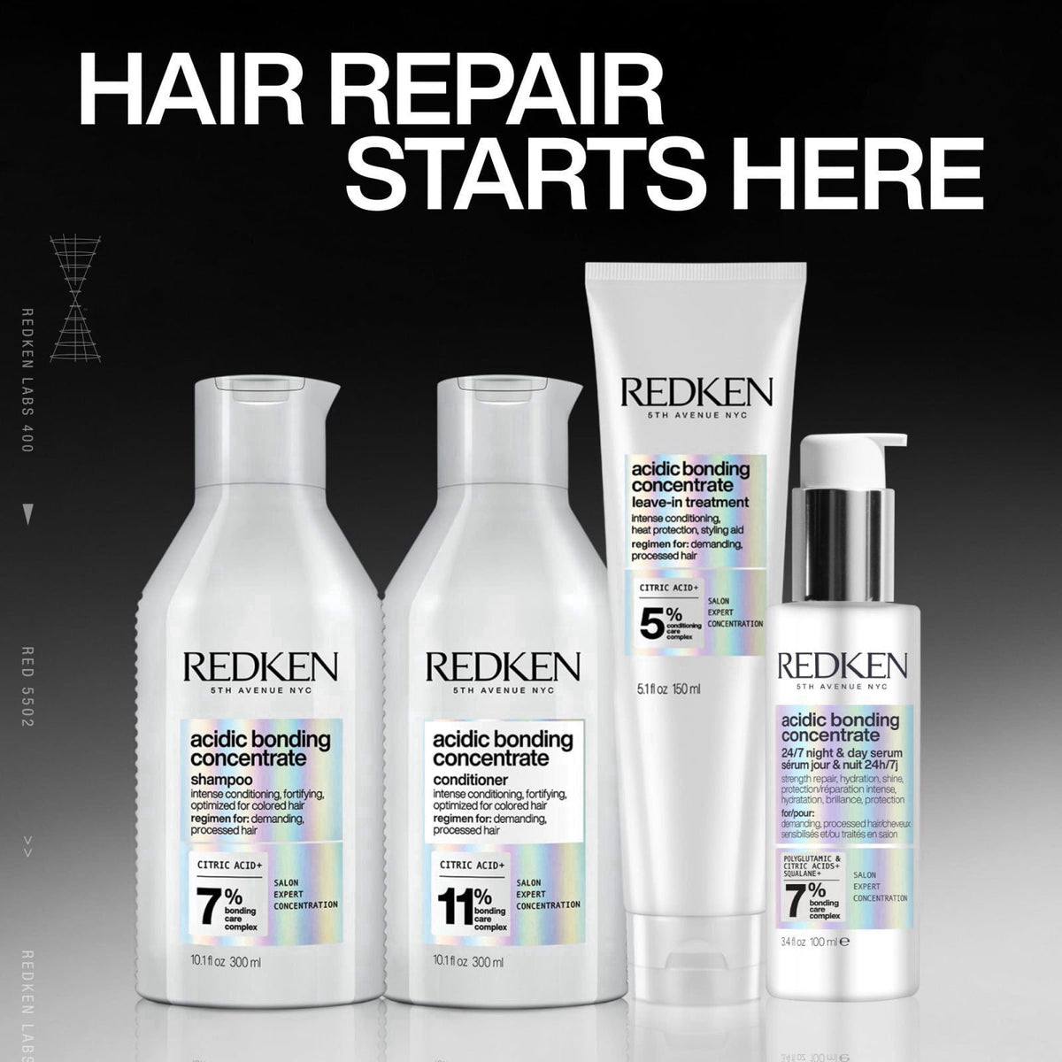 Redken Acidic Bonding Concentrate Shampoo – For Damaged Hair Repair – Shampoos on display