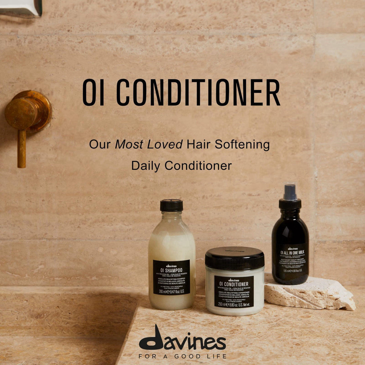 Davines OI Conditioner, Rich Creamy Hydrating Conditioner for All Hair Types - Accelerates Drying, Protects Structure & 