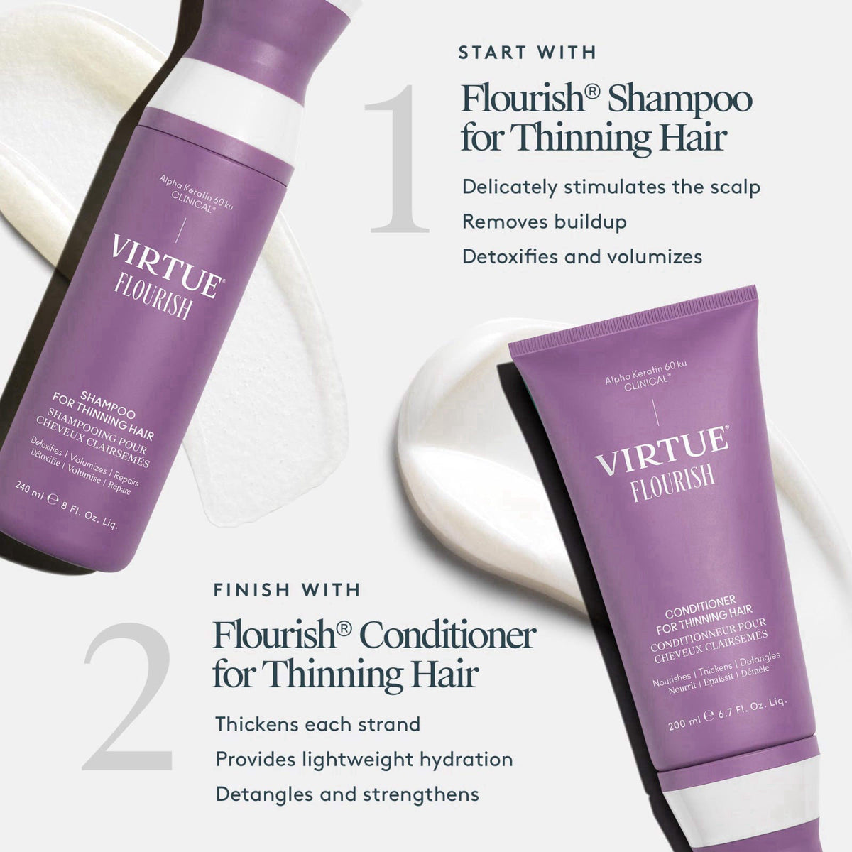 VIRTUE Flourish Sulfate Free Shampoo for Thinning Hair, Volumizing Hair Growth Product, Detoxifies and Repairs, Color Sa