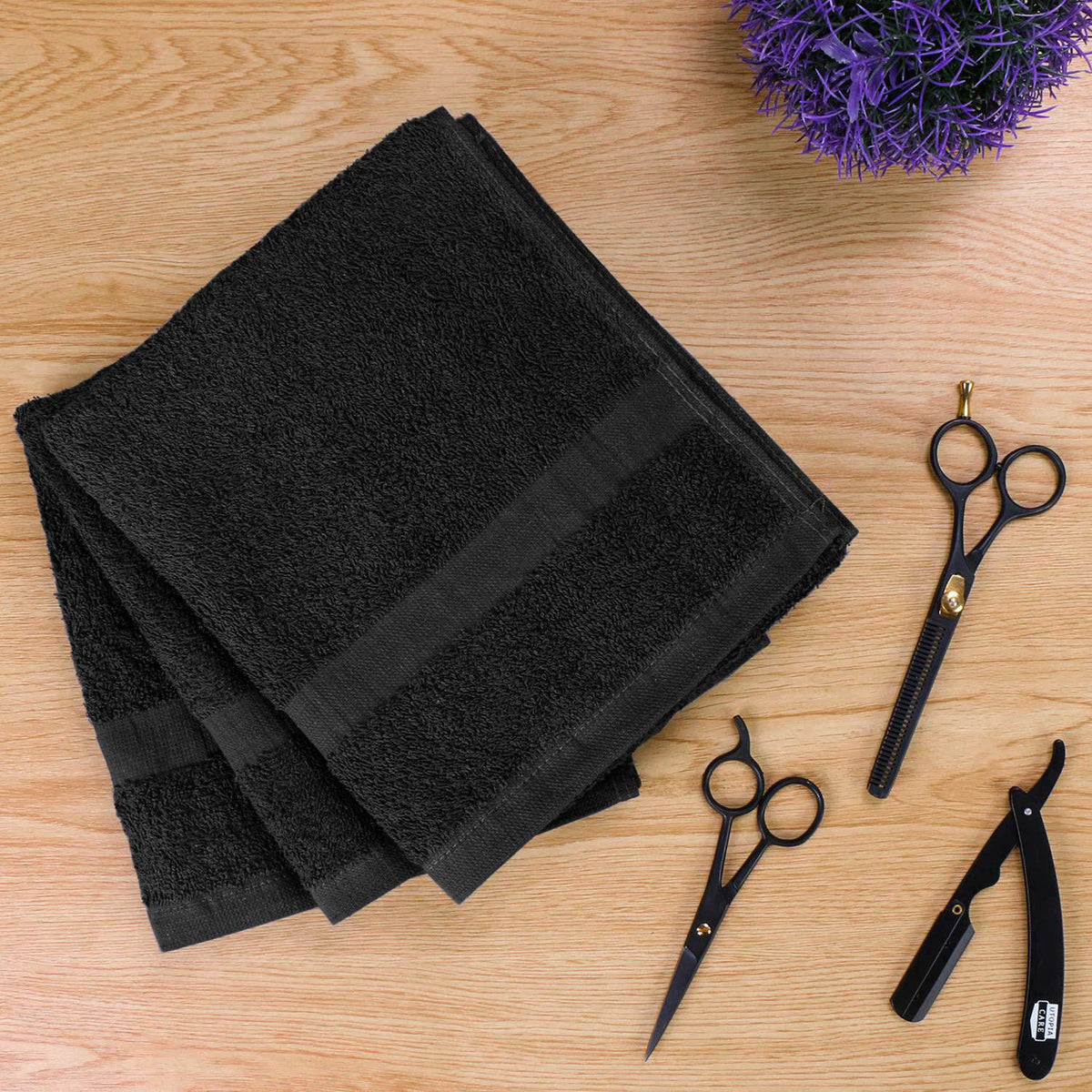Utopia Towels Salon Towels, Pack of 24, 16x27 In, 100% Cotton, Black – full view