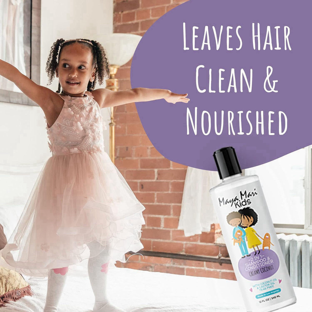 MAYA MARI Kids Hair Care Set, 5 Piece Kit for Ages 2-13, 2-in-1 Shampoo and Conditioner, Detangler Spray, Leave-In Condi