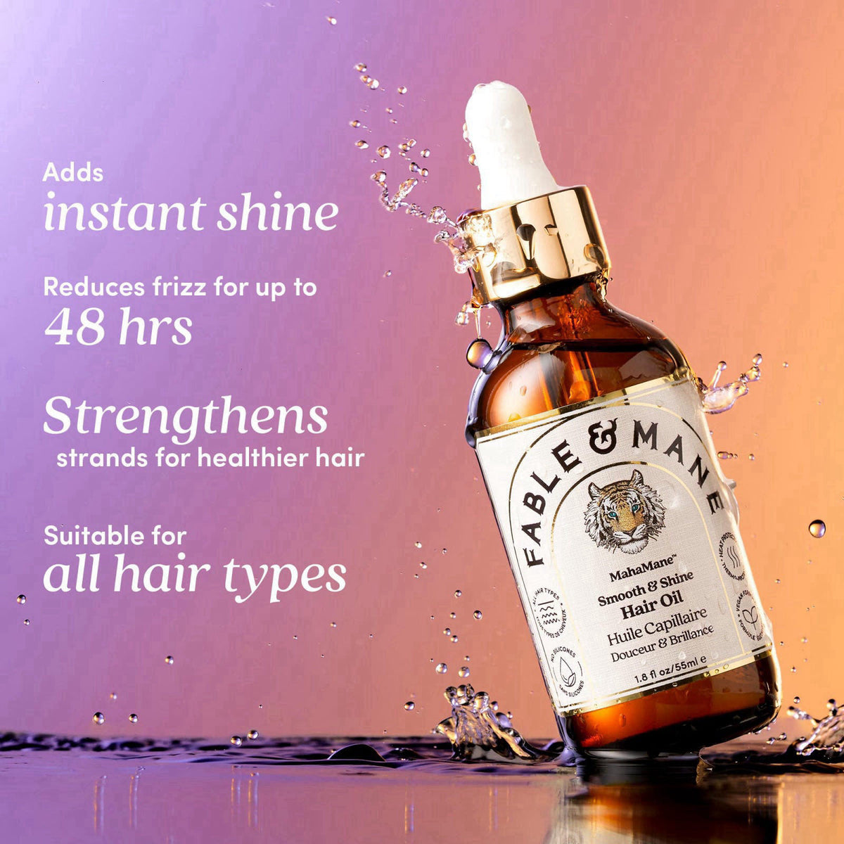 Fable & Mane Fable and Mane MahaMane Smooth & Shine Hair Serum - Protective Oil Treatment for Dry, Damaged Hair. 1.8FL o
