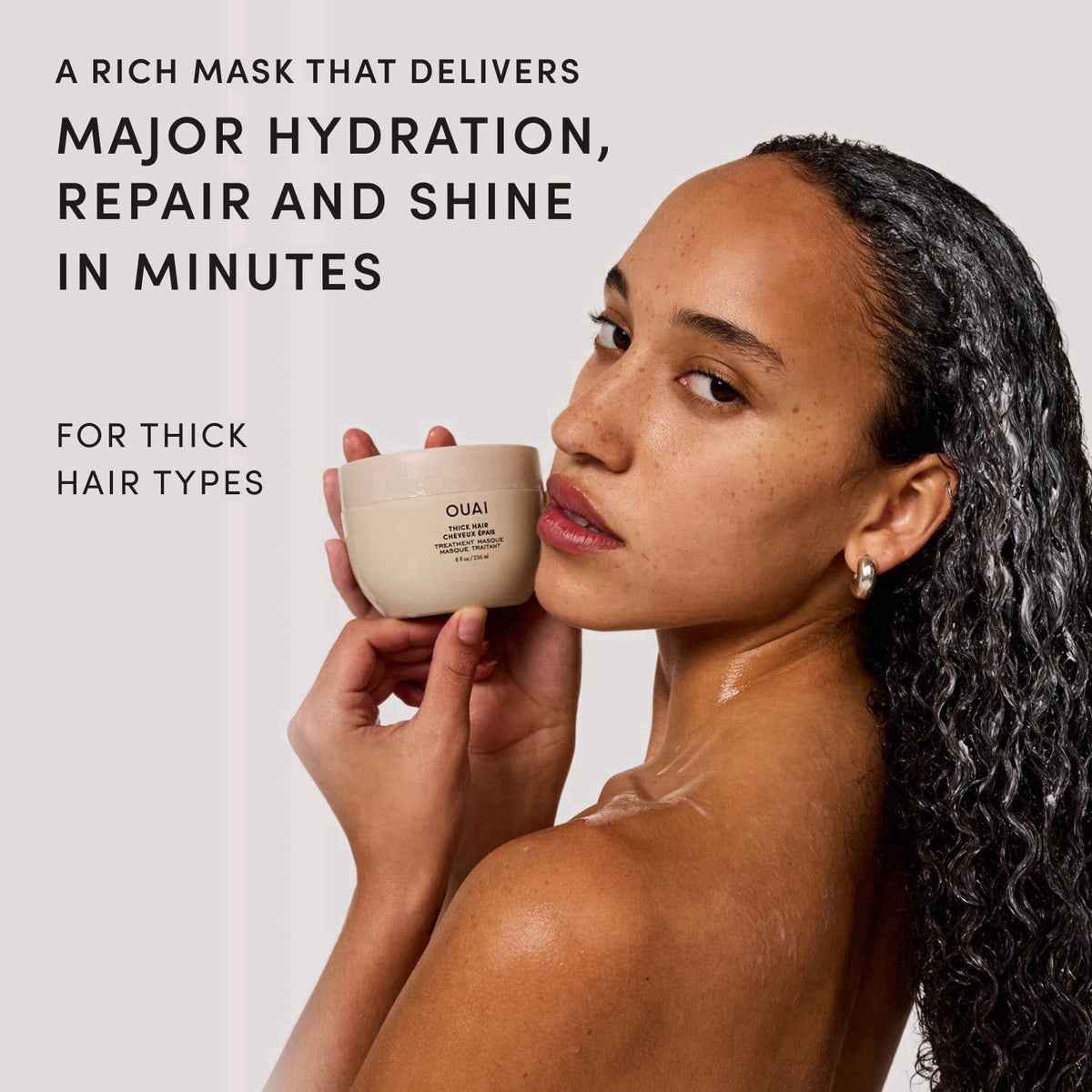 OUAI Thick Hair Mask for Dry Damaged Hair, Rich Deep Conditioner, 8 oz – packaging and label