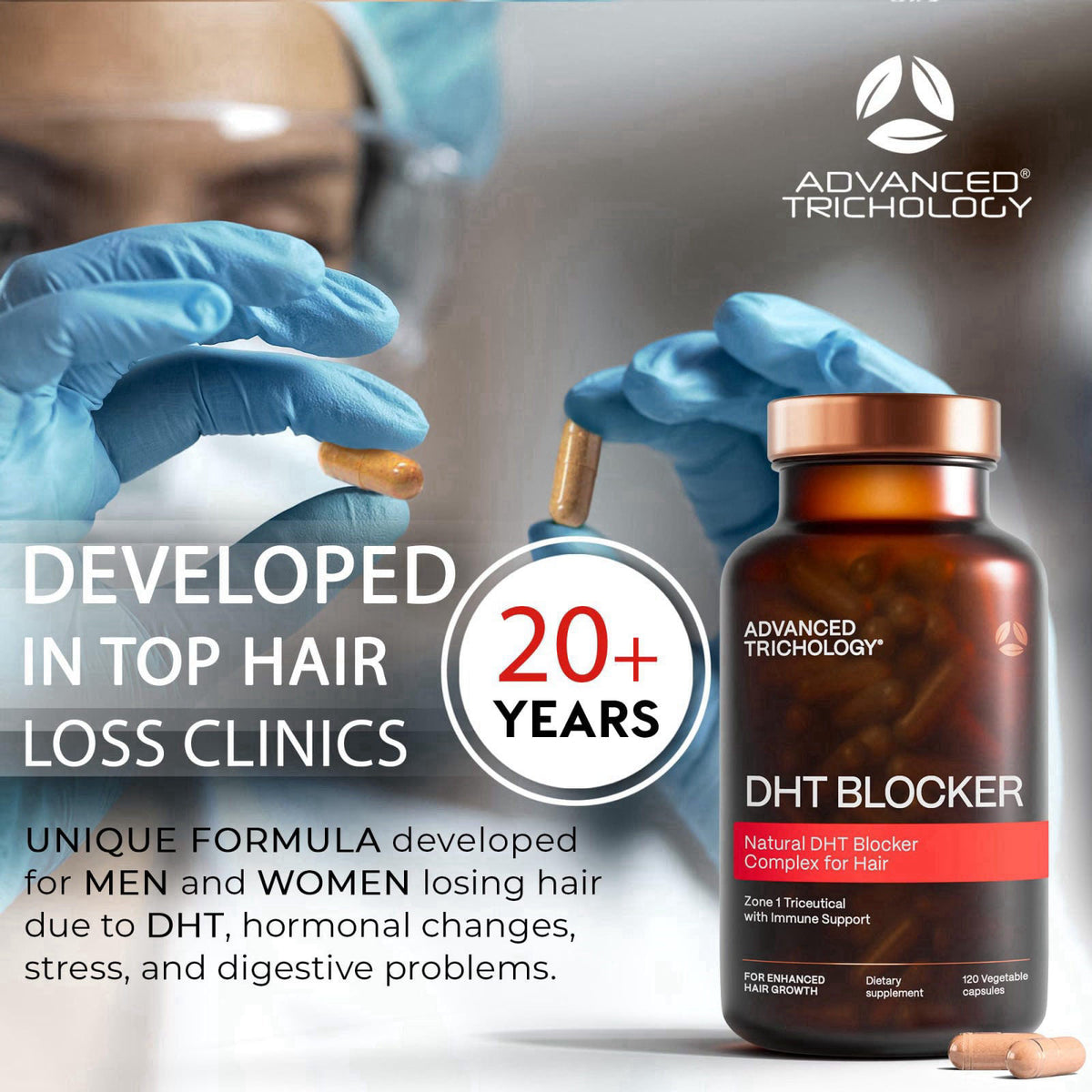 Advanced Trichology DHT Blocker - Hair Growth Supplement for Genetic Thinning for Men and Women | Guaranteed, Backed by 