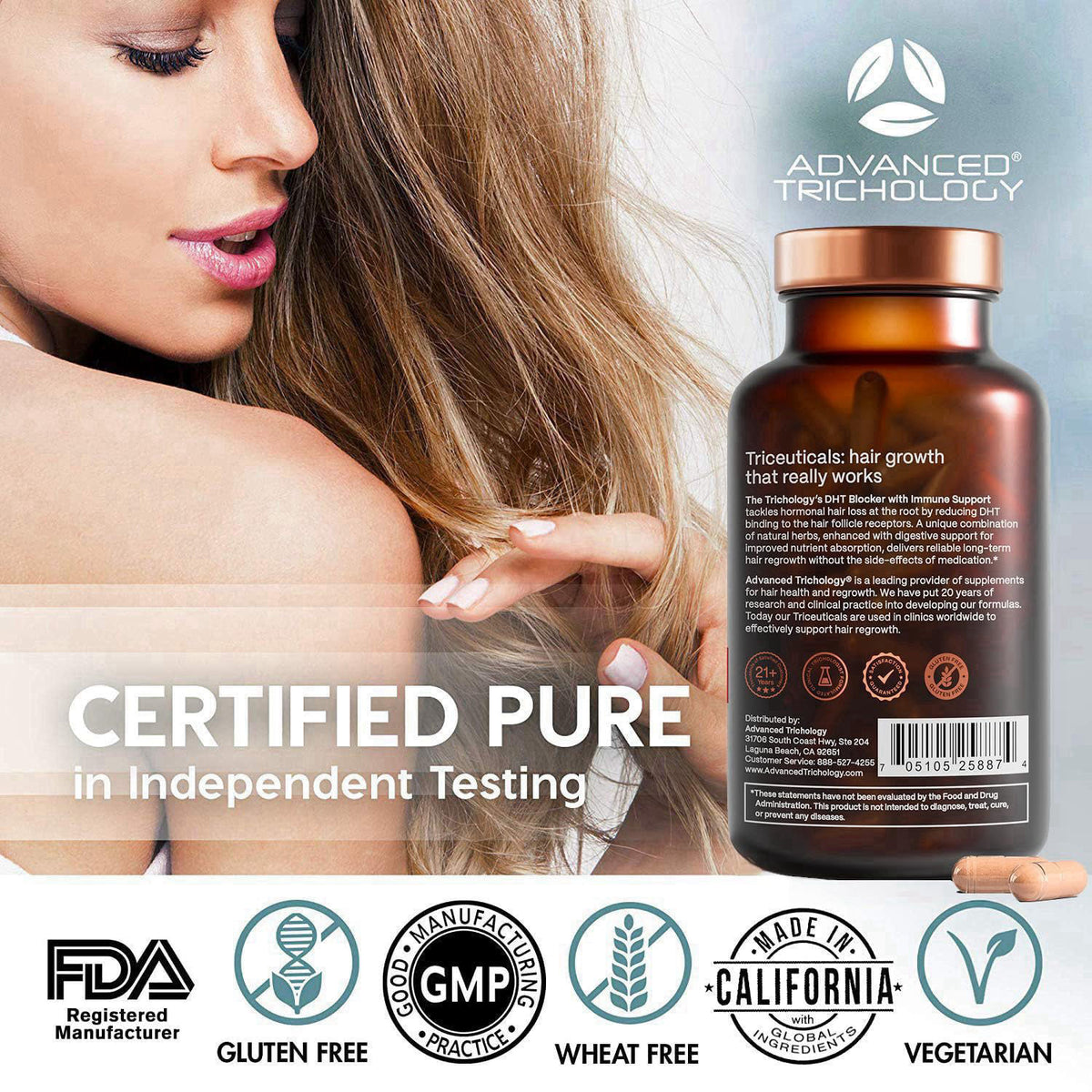 Advanced Trichology DHT Blocker - Hair Growth Supplement for Genetic Thinning for Men and Women | Guaranteed, Backed by 