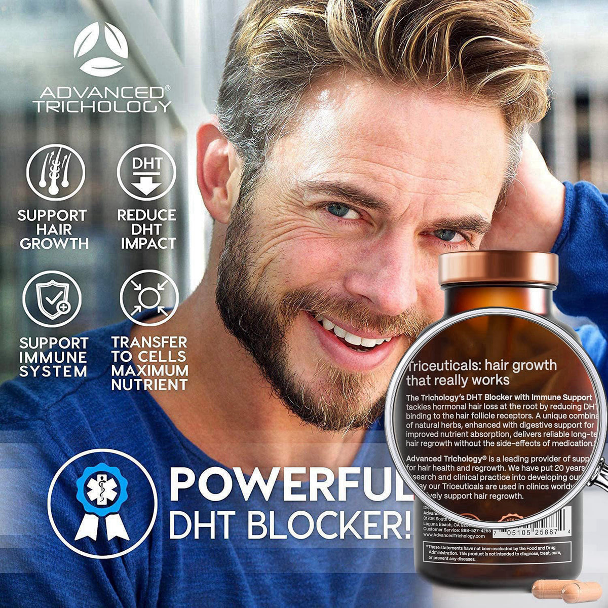 Advanced Trichology DHT Blocker - Hair Growth Supplement for Genetic Thinning for Men and Women | Guaranteed, Backed by 