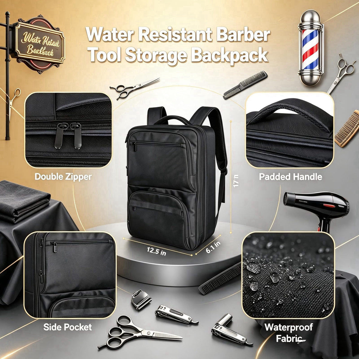 TrimTrunnk Professional Barber Supplies Backpack – alternate angle