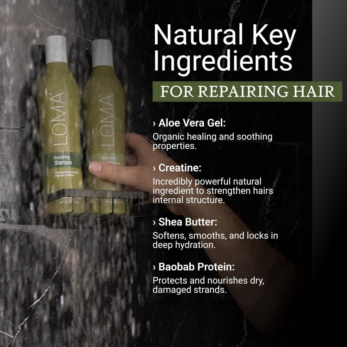 Loma Hair Care Nourishing Shampoo & Conditioner Duo – close-up detail