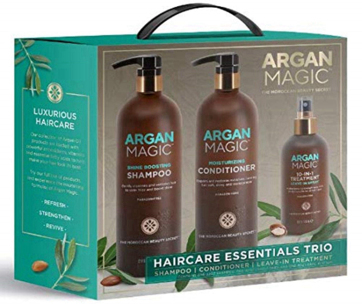 ARGAN MAGIC Hair Care Essentials Trio - Shine Boosting Shampoo | Moisturizing Conditioner | 10 in 1 Leave in Spray | Res