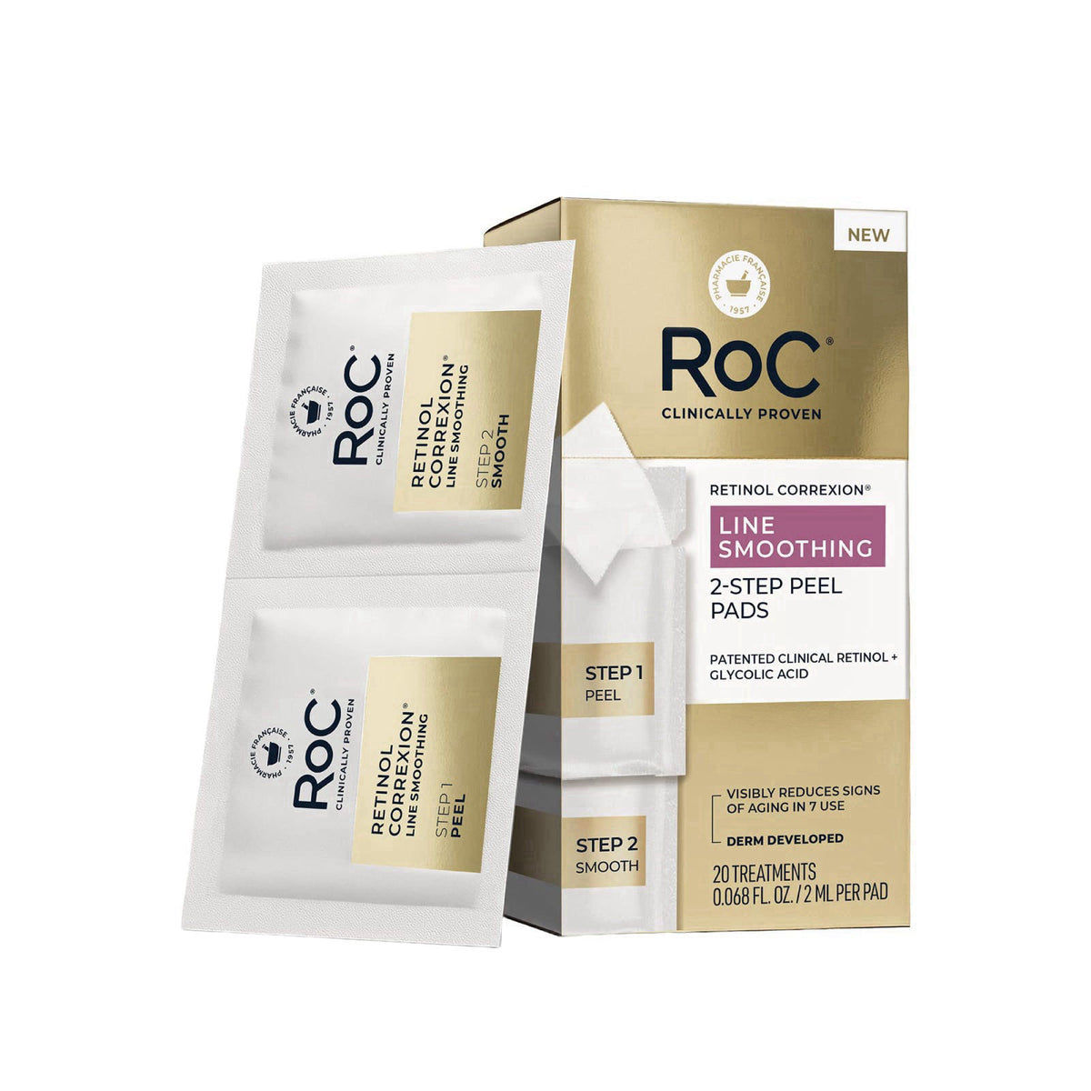 RoC Retinol Correxion Line Smoothing 2-Step Peel Pads - 20 Treatments – product photo (Facial Peels)